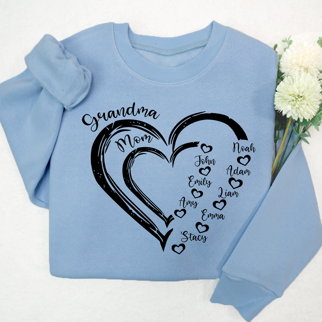 Lofaris Personalized Mom Grandma Heart And Grandkids Sweatshirt