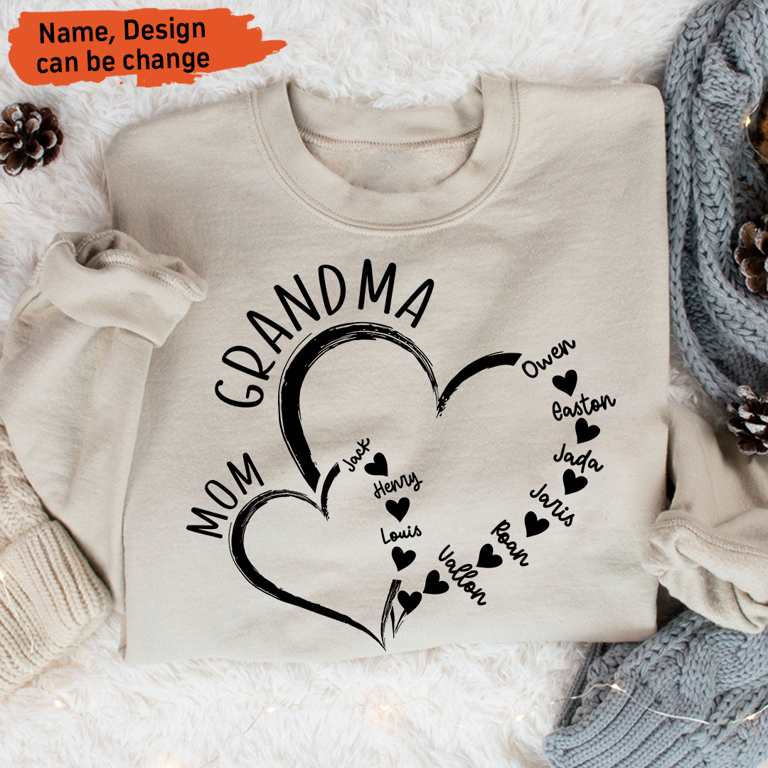 Lofaris Personalized Mom Grandma Hearts Love Sweatshirt