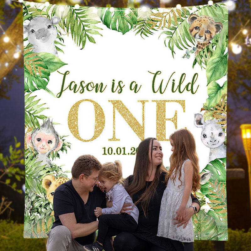 Lofaris Personalized Monstera Animals 1st Birthday Backdrop