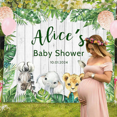 Lofaris Personalized Monstera Wood Safari Baby Shower Backdrop