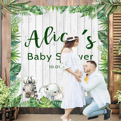 Lofaris Personalized Monstera Wood Safari Baby Shower Backdrop