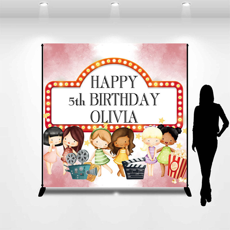 Lofaris Personalized Movie Night Birthday Party Backdrop
