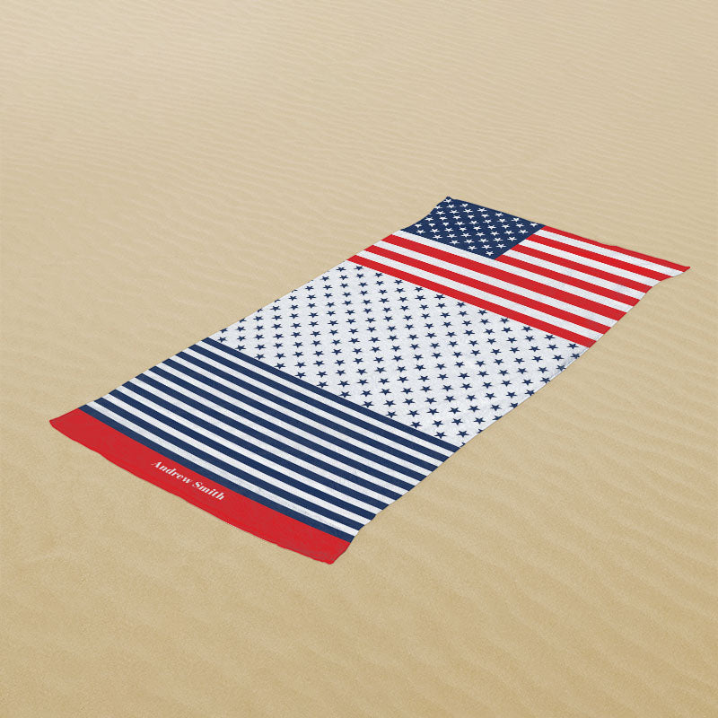 Lofaris Personalized Name American Flag Summer Beach Towel