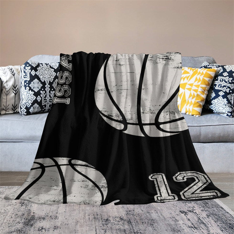 Lofaris Personalized Name Basketball Sports Black Blanket