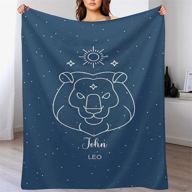 Lofaris Personalized Name Blue Lion Pattern Dots Blanket