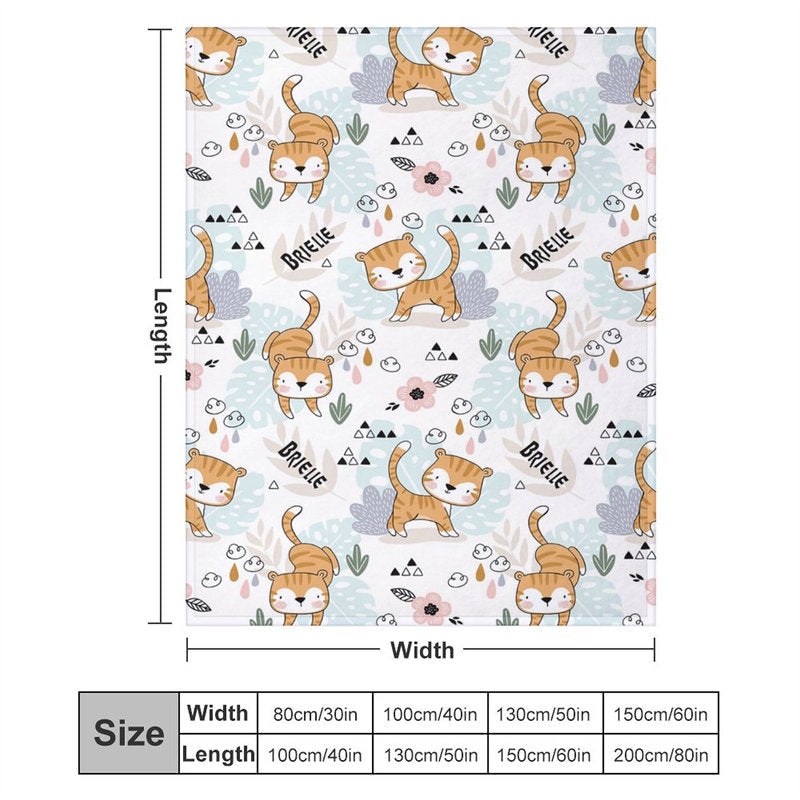 Lofaris Personalized Name Cute Cat Plant Patterns Blanket