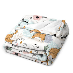 Lofaris Personalized Name Cute Cat Plant Patterns Blanket