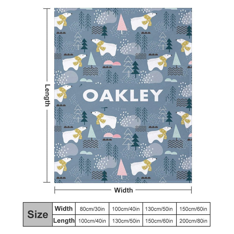 Lofaris Personalized Name Cute Polar Bear Snow Forest Blanket