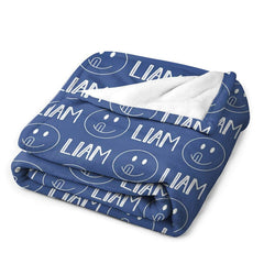 Lofaris Personalized Name Cute Smile Emoji Blue Blanket
