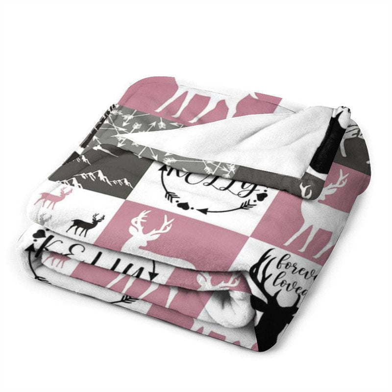 Lofaris Personalized Name Elk Woodland Animal Warm Blanket