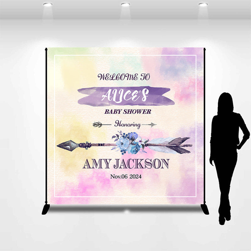 Lofaris Personalized Name Floral Arrow Baby Shower Backdrop