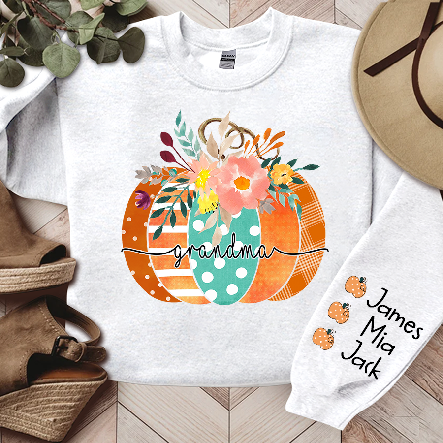 Lofaris Personalized Name Grandma Pumpkin Autumn Sweatshirt