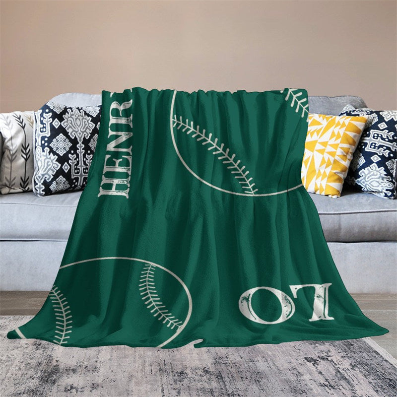 Lofaris Personalized Name Green Baseball Sports Style Blanket