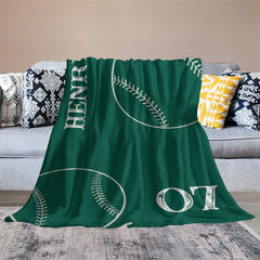 Lofaris Personalized Name Green Baseball Sports Style Blanket