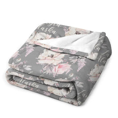 Lofaris Personalized Name Grey Floral Blanket Gift For Girl