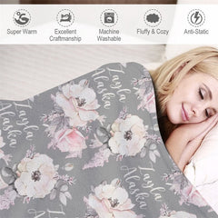 Lofaris Personalized Name Grey Floral Blanket Gift For Girl