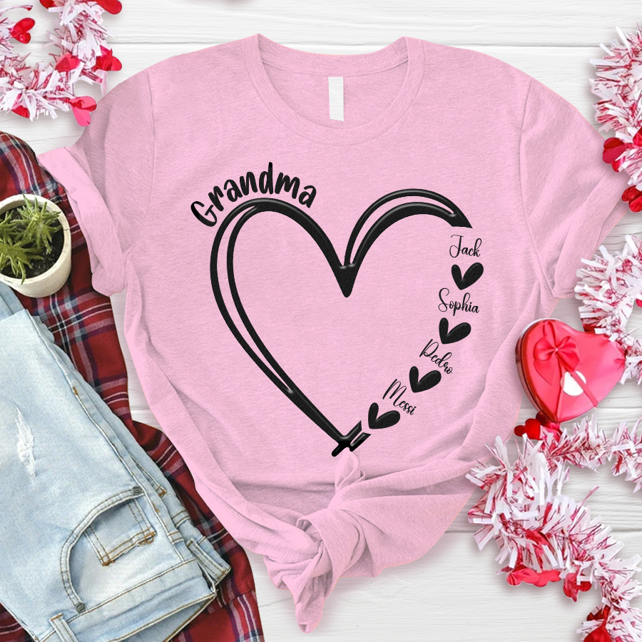 Lofaris Personalized Name Heart Grandma And Kids T - Shirt
