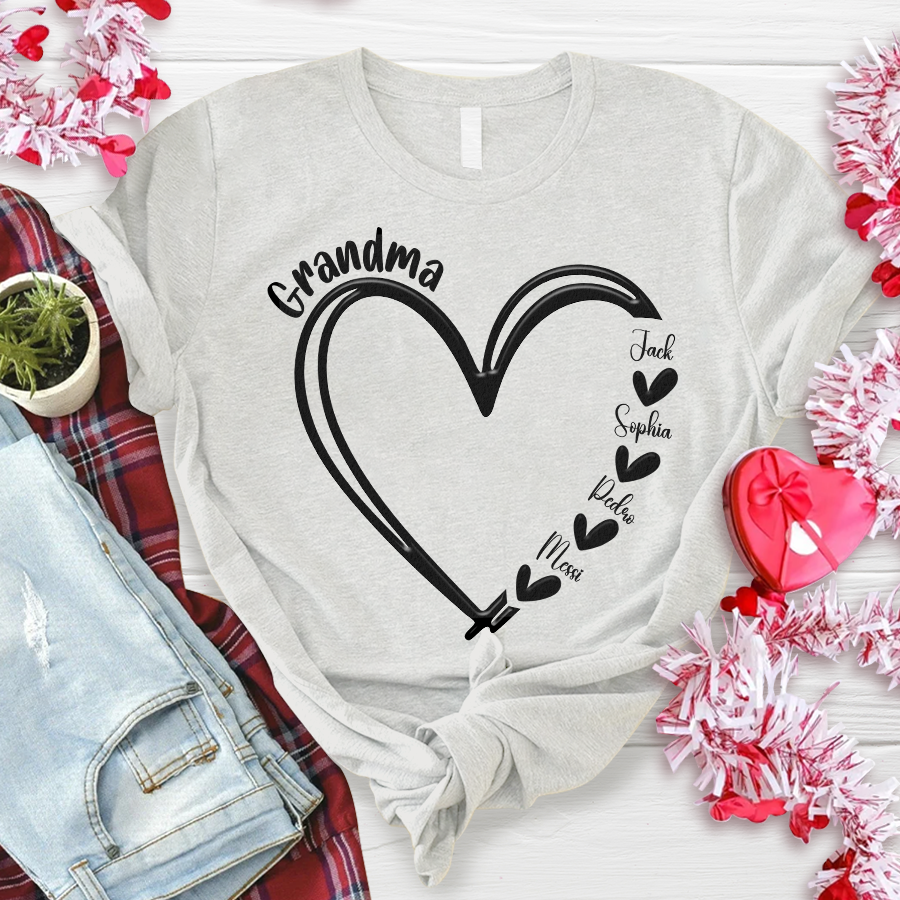Lofaris Personalized Name Heart Grandma And Kids T - Shirt
