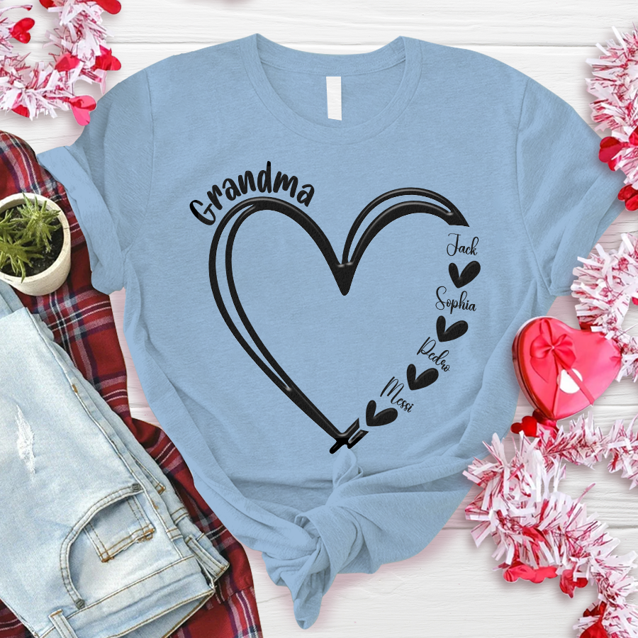 Lofaris Personalized Name Heart Grandma And Kids T - Shirt