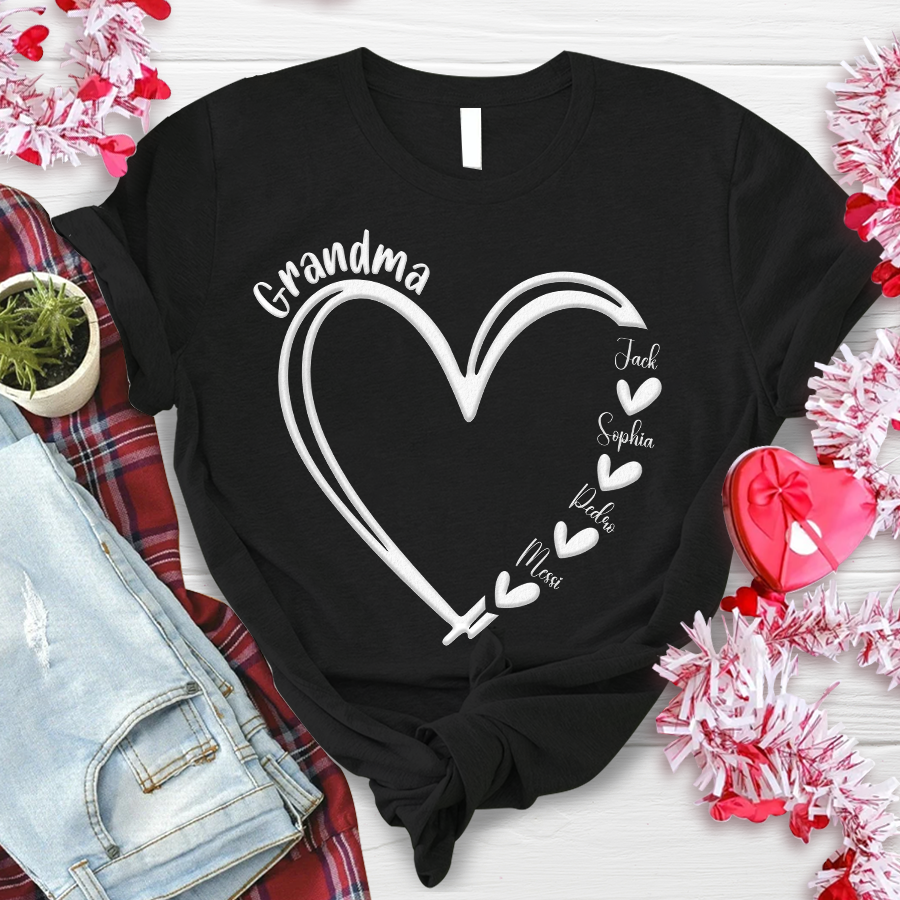 Lofaris Personalized Name Heart Grandma And Kids T - Shirt