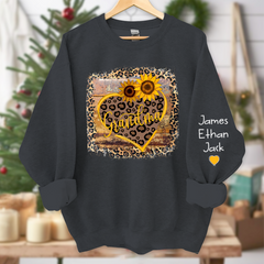 Lofaris Personalized Name Mimi Heart Sunflower Sweatshirt