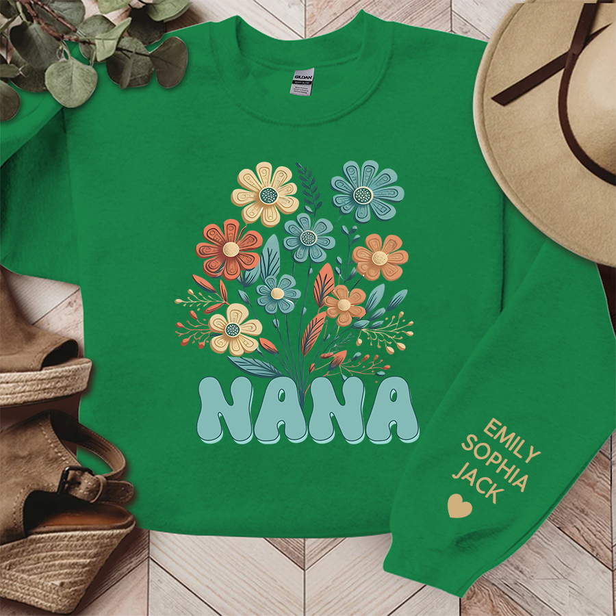 Lofaris Personalized Name Nana Retro Flowers Sweatshirt