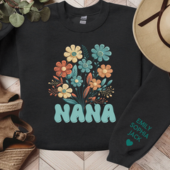 Lofaris Personalized Name Nana Retro Flowers Sweatshirt