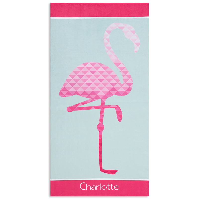 Lofaris Personalized Name Red Abstract Flamingo Beach Towel