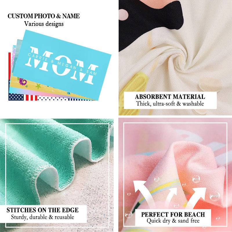 Lofaris Personalized Name Solid Color Beach Towel Gifts for Mom