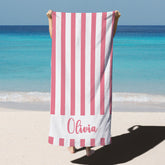 Lofaris Personalized Name Stripes Pink Beach Towel for Gift