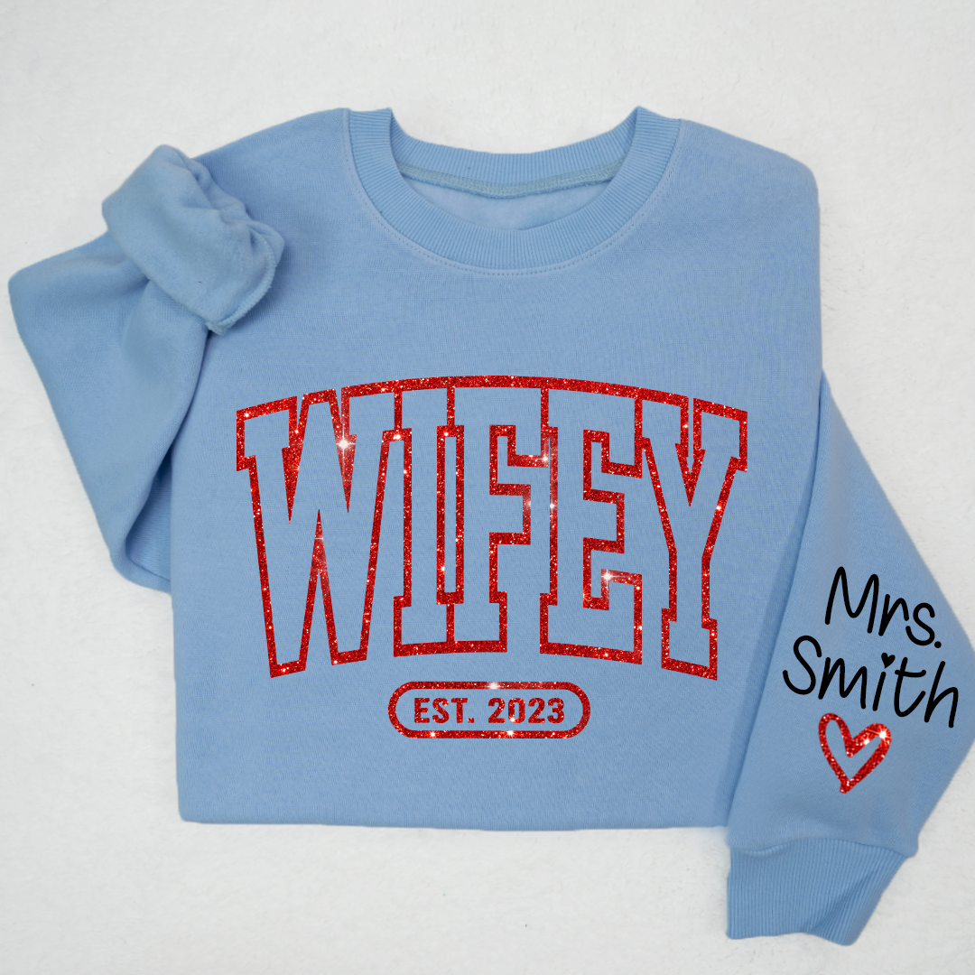 Lofaris Glitter Merry Wifey Est And Custom Names Svg Png Sweatshirt LTP01