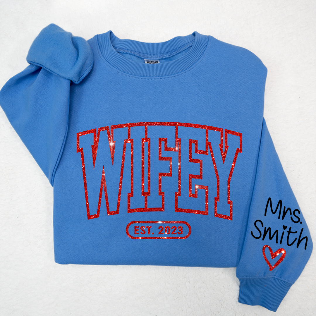 Lofaris Glitter Merry Wifey Est And Custom Names Svg Png Sweatshirt LTP01