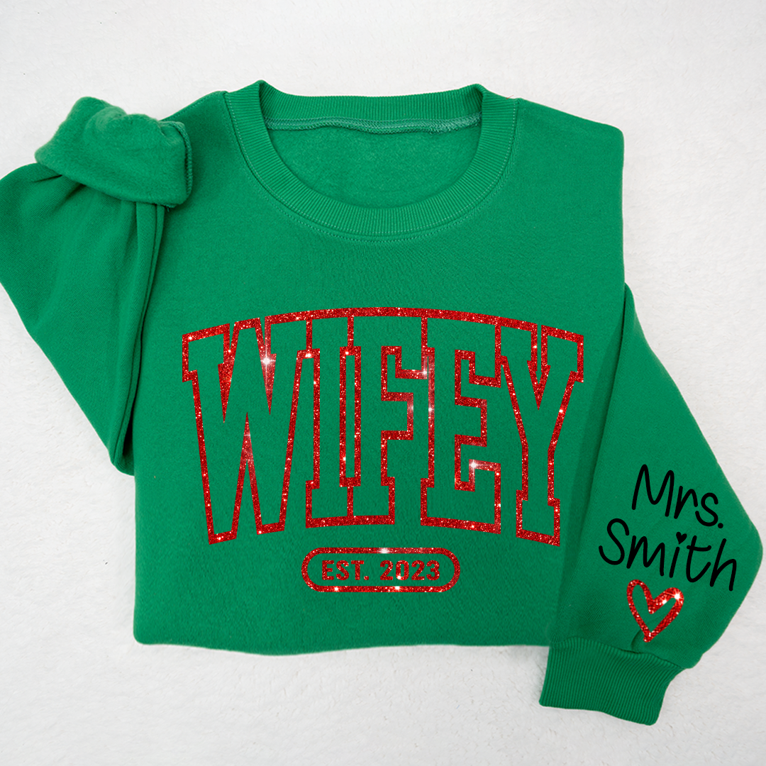 Lofaris Glitter Merry Wifey Est And Custom Names Svg Png Sweatshirt LTP01