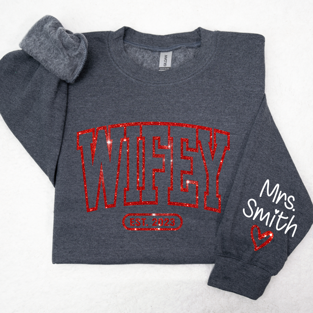 Lofaris Glitter Merry Wifey Est And Custom Names Svg Png Sweatshirt LTP01