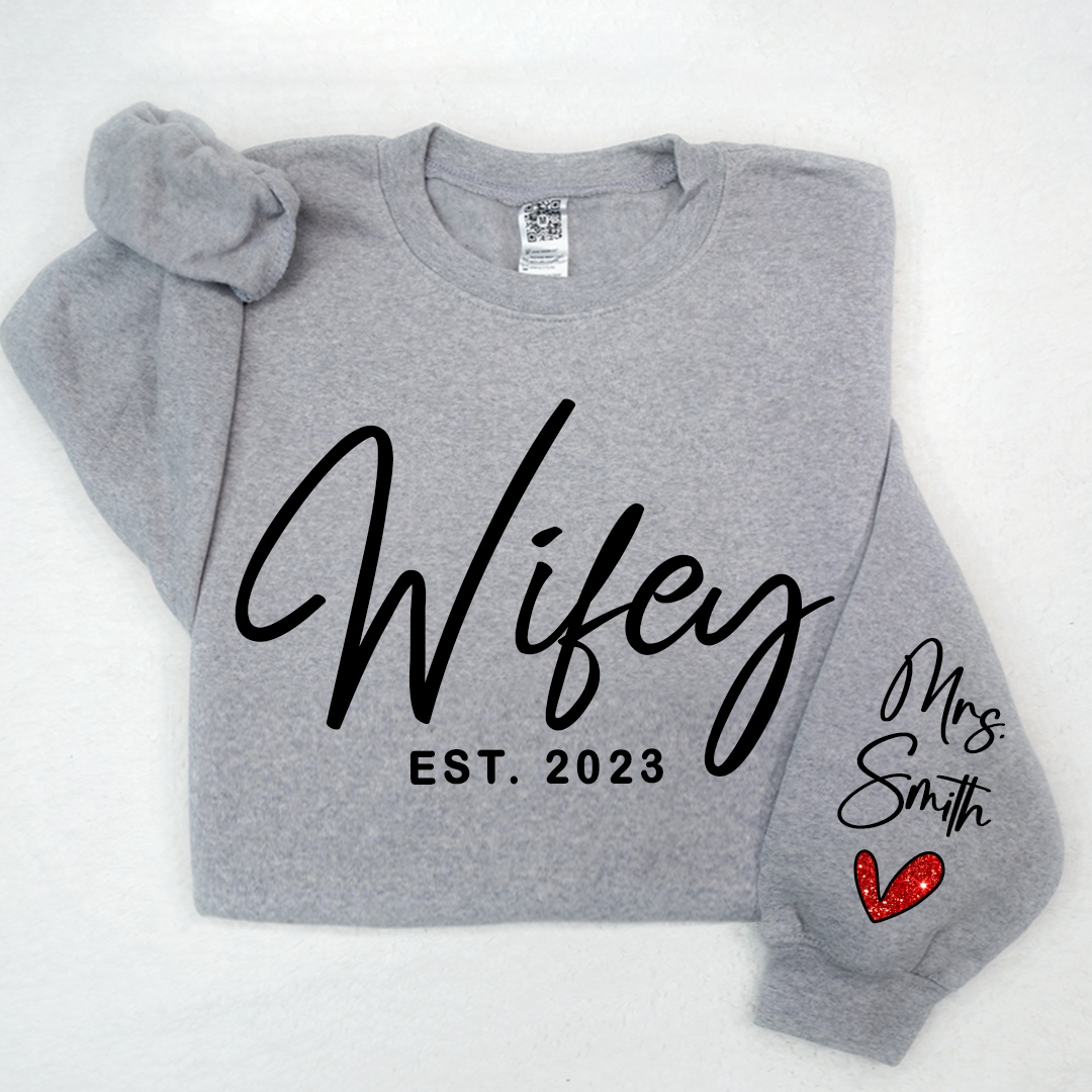 Lofaris Glitter Custom Name Mrs Sweatshirt Personalized Wifey Bride LTP01