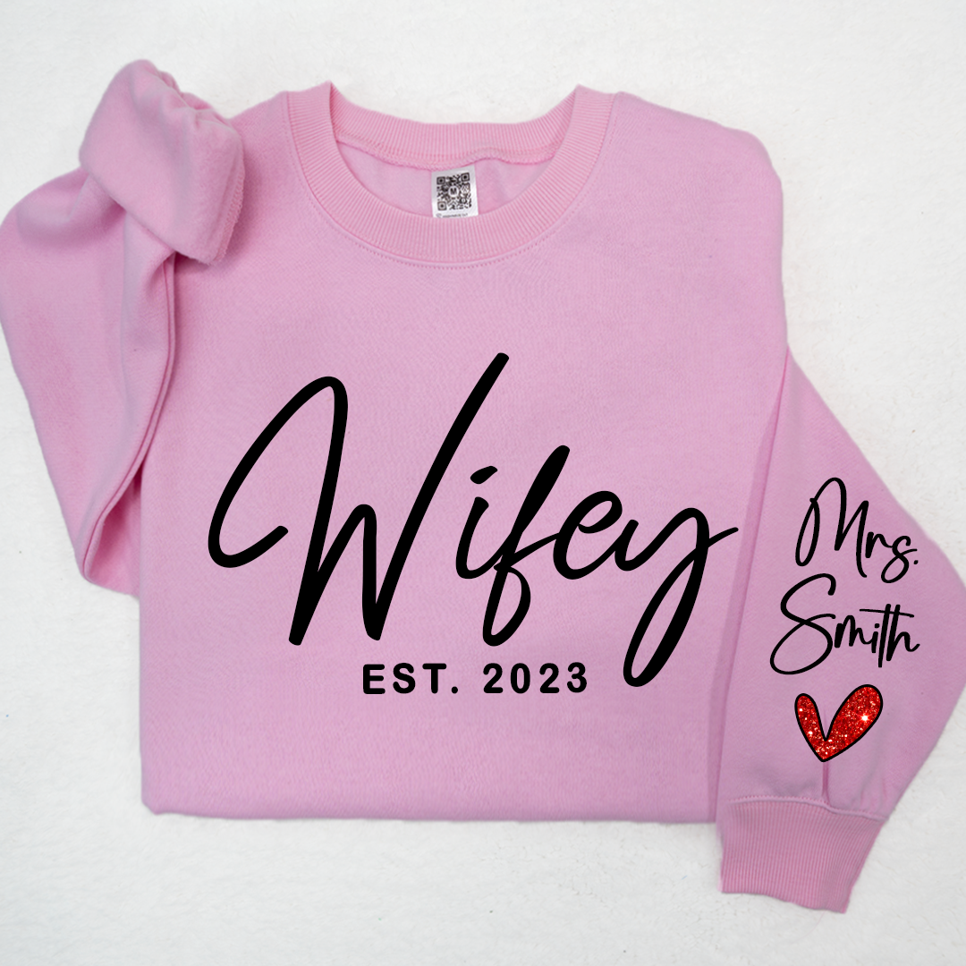 Lofaris Glitter Custom Name Mrs Sweatshirt Personalized Wifey Bride LTP01