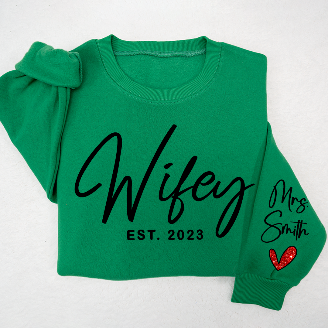 Lofaris Glitter Custom Name Mrs Sweatshirt Personalized Wifey Bride LTP01