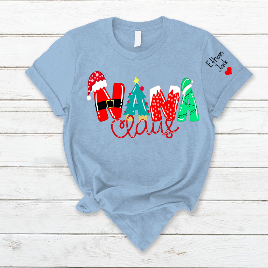 Lofaris Personalized Nana And Kids Claus Christmas T-Shirt