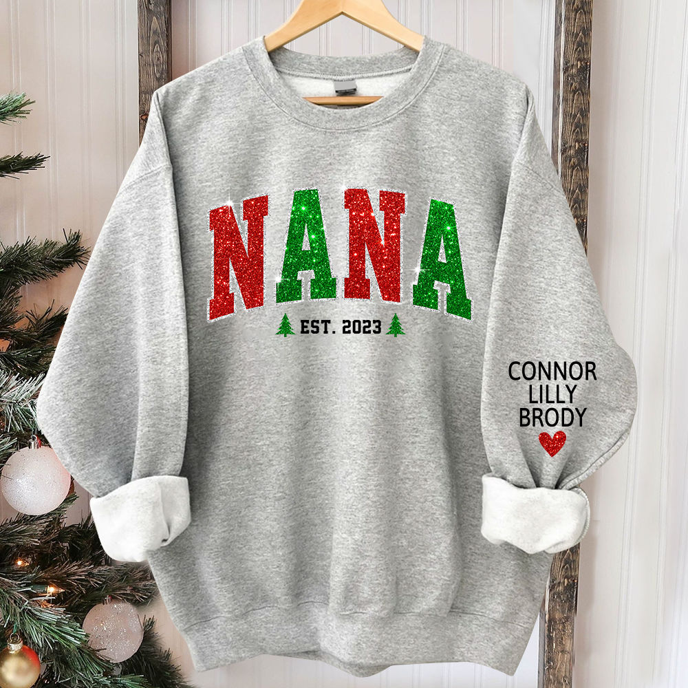 Lofaris Personalized Nana Est Glitter Christmas Sweatshirt