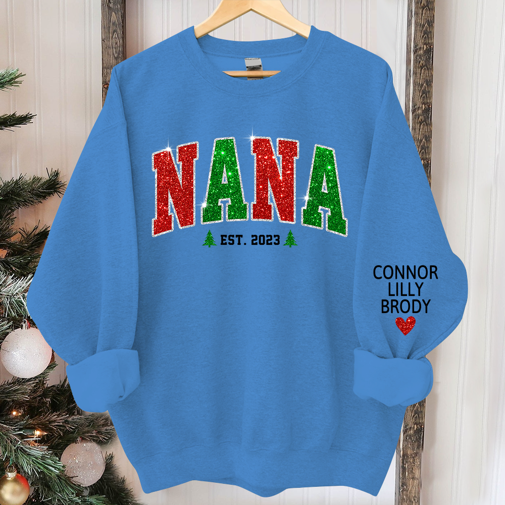 Lofaris Personalized Nana Est Glitter Christmas Sweatshirt