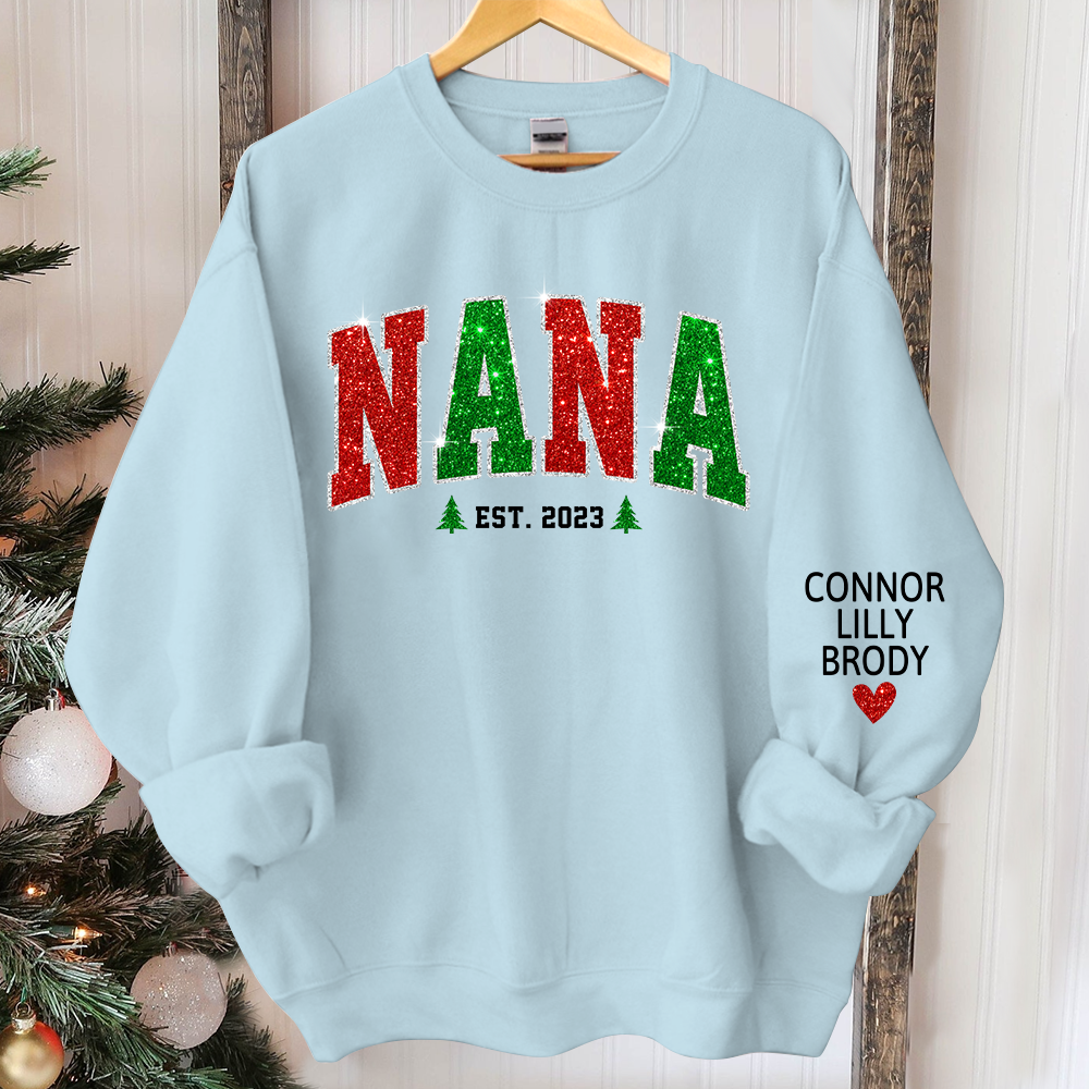 Lofaris Personalized Nana Est Glitter Christmas Sweatshirt