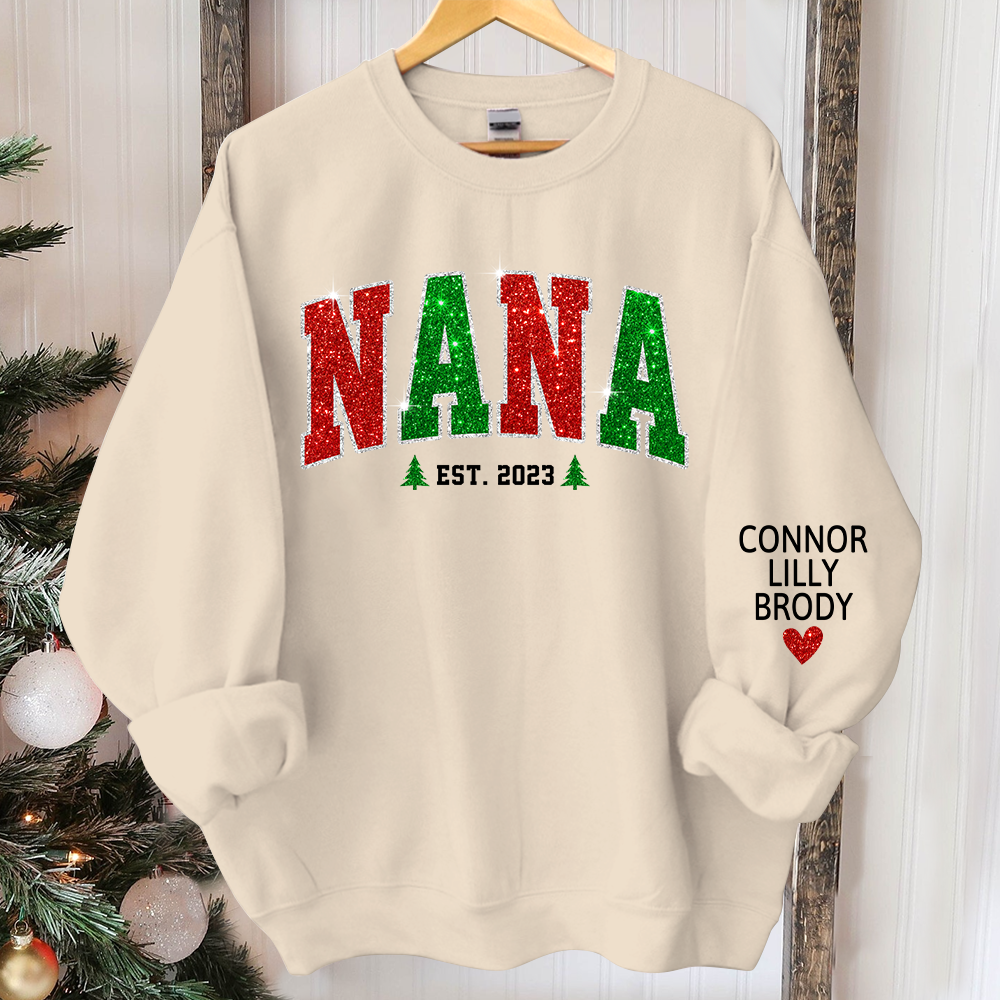 Lofaris Personalized Nana Est Glitter Christmas Sweatshirt