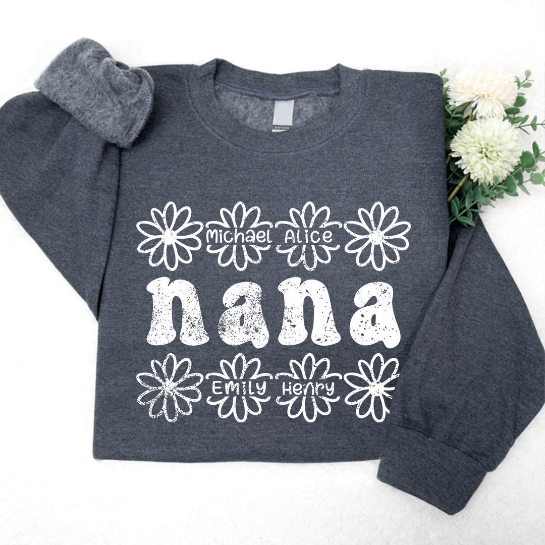 Lofaris Personalized Nana Flower And Grandkids Sweatshirt