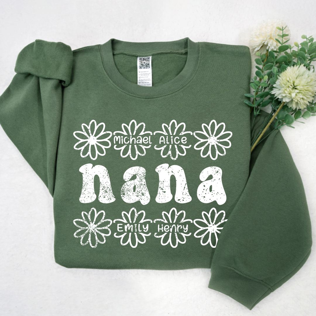 Lofaris Personalized Nana Flower And Grandkids Sweatshirt