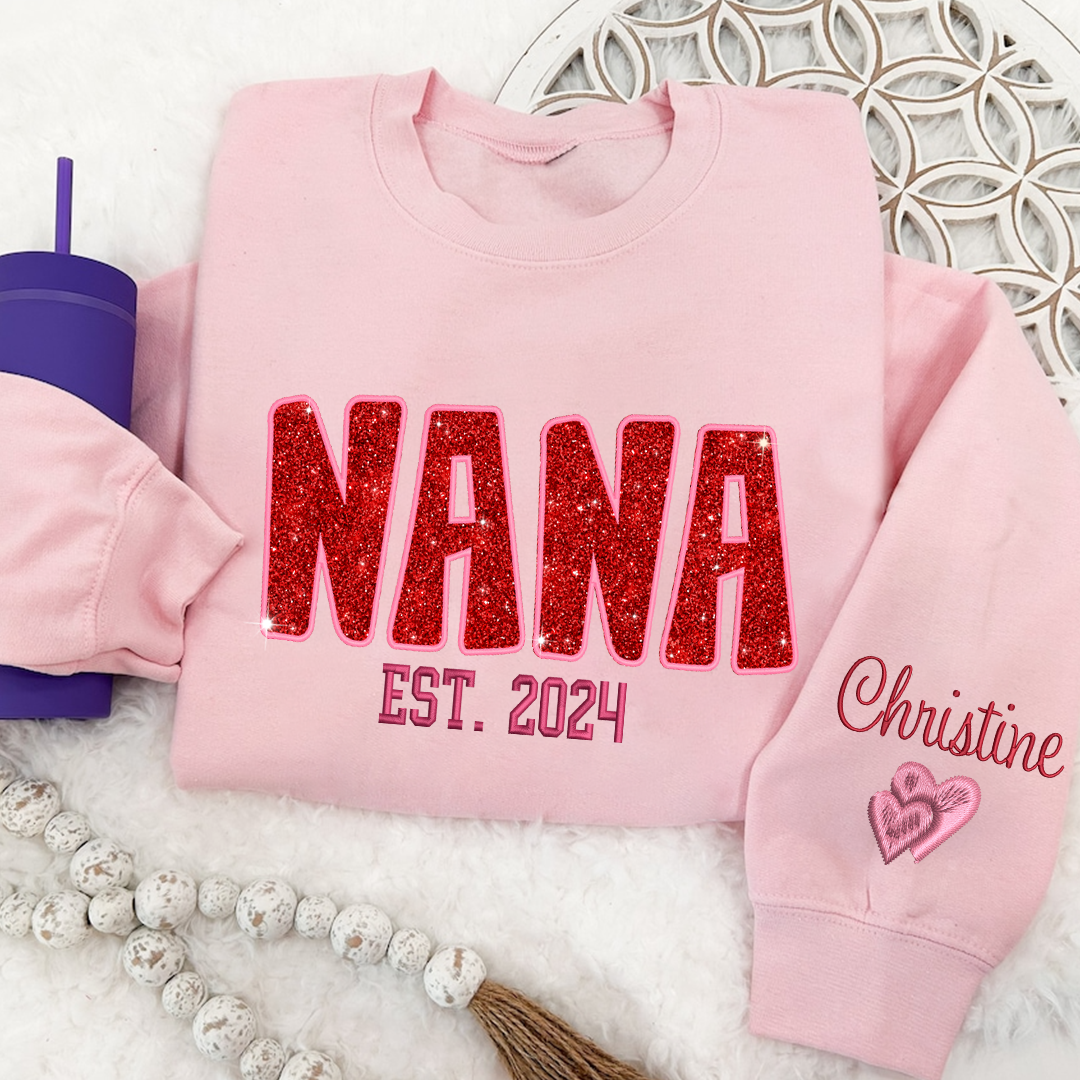 Lofaris Personalized Nana Glitter Embroidered Mama Sweatshirt