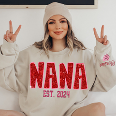 Lofaris Personalized Nana Glitter Embroidered Mama Sweatshirt