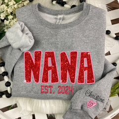 Lofaris Personalized Nana Glitter Embroidered Mama Sweatshirt