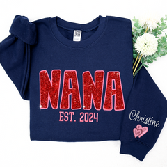 Lofaris Personalized Nana Glitter Embroidered Mama Sweatshirt