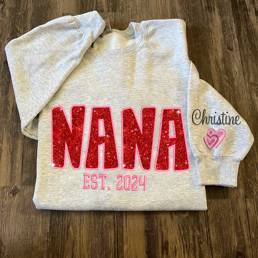 Lofaris Personalized Nana Glitter Embroidered Mama Sweatshirt