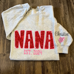 Lofaris Personalized Nana Glitter Embroidered Mama Sweatshirt